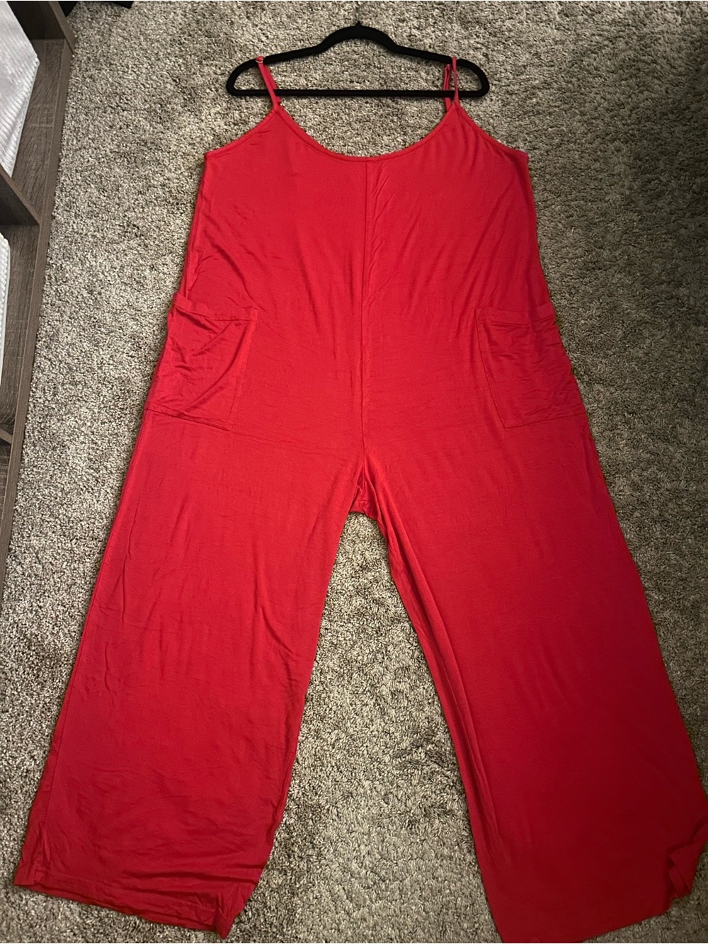 Amazon Red Wide-Leg Sleeveless Jumpsuit with Pockets